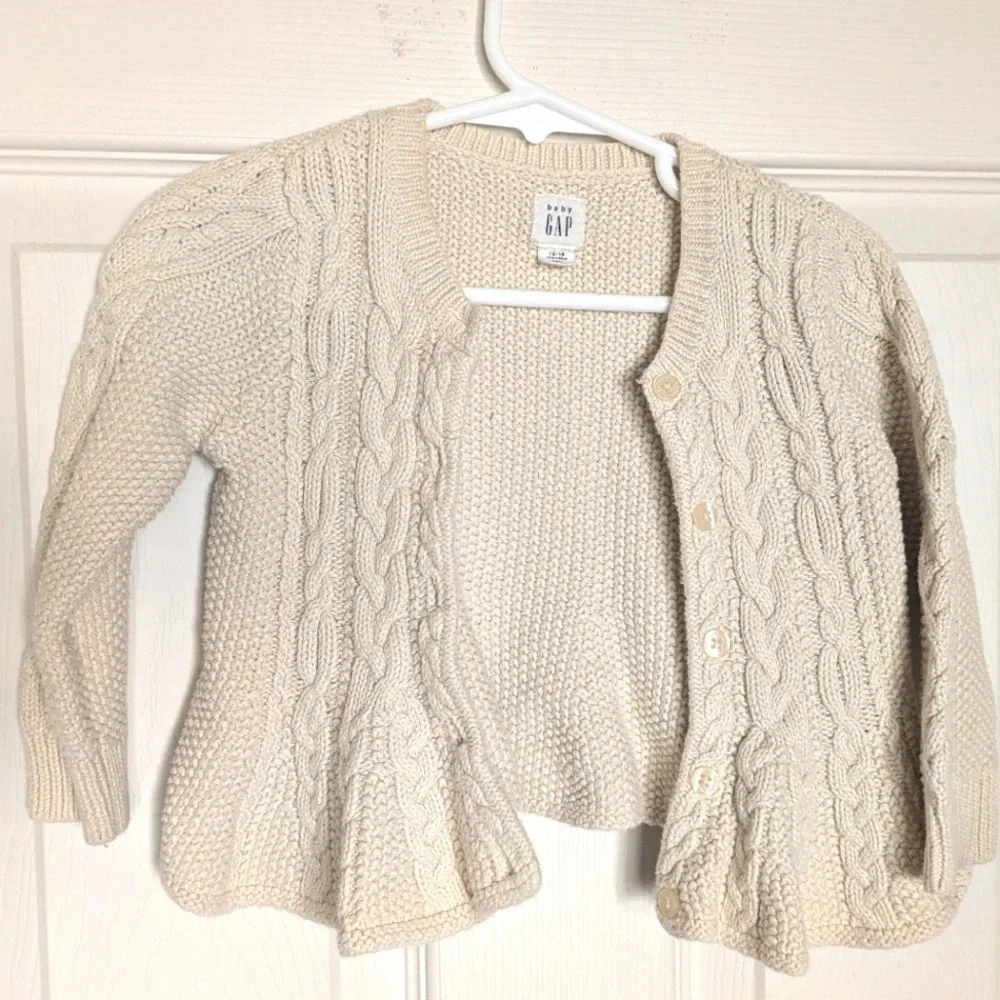 Baby Gap 100% Cotton Cable Knit Cream Cardigan Toddler size 12-18m